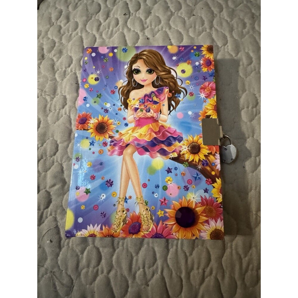 Lisa Frank Locking Diary Journal Floral Girl Sunflowers Heart Lock No Key